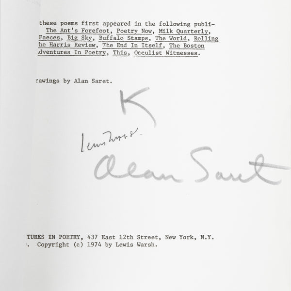 Lewis Warsh, Alan Saret, Today, Signed