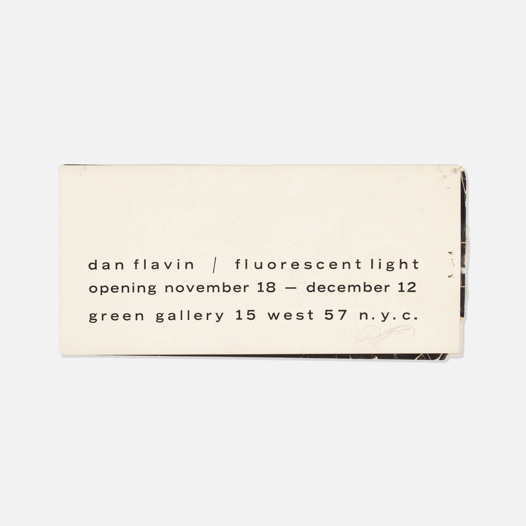 Dan Flavin, Green Gallery, Signed Invitation to Fluorescent Light