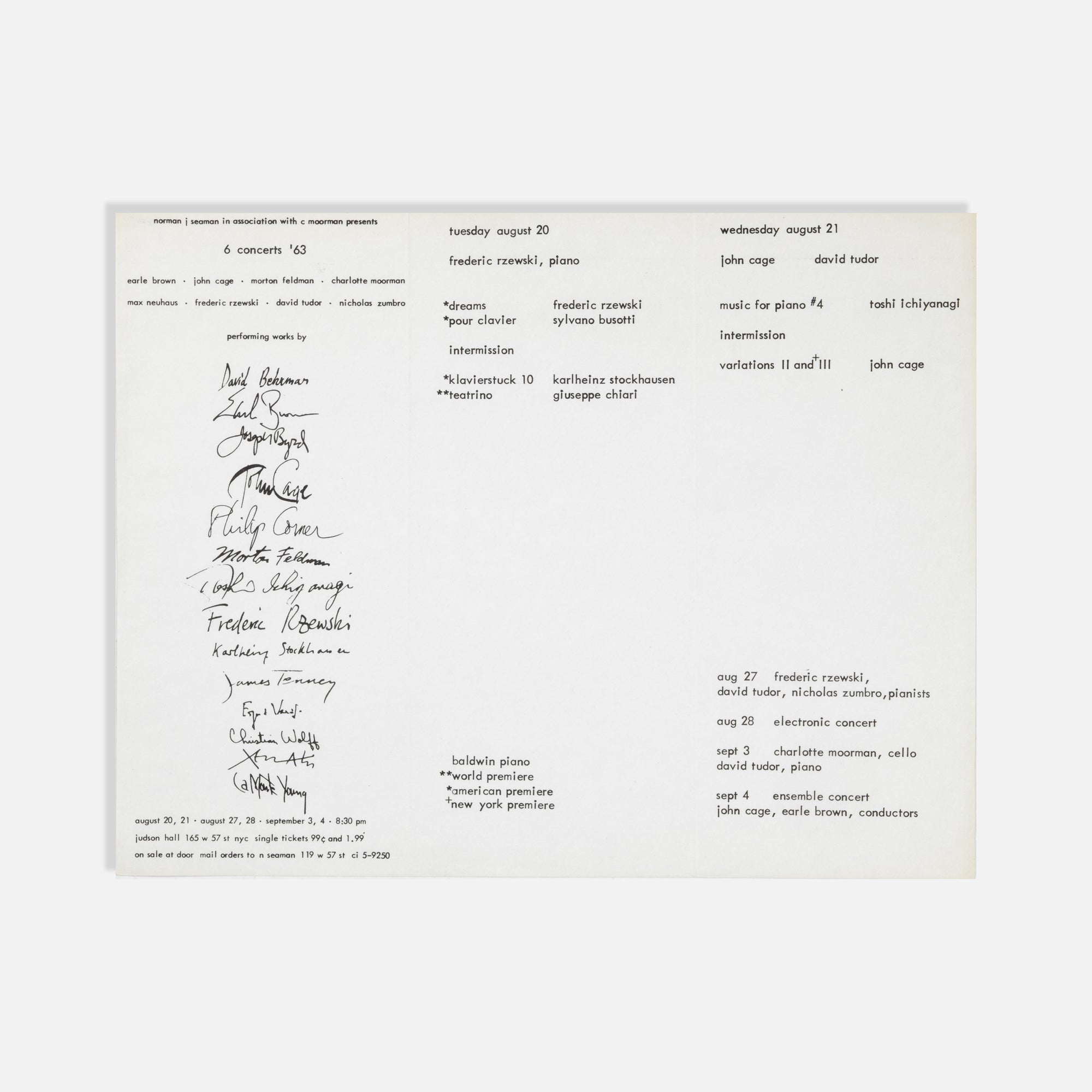 John Cage, et al., 6 Concerts '63, Program