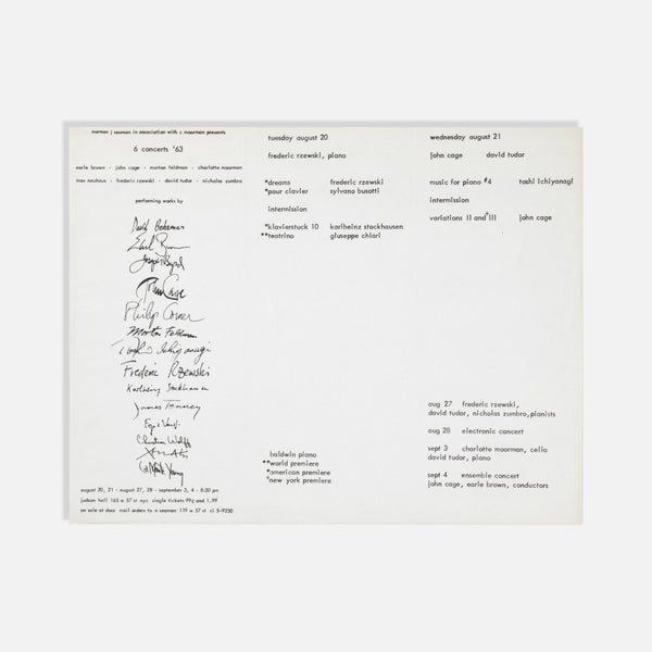 John Cage, et al., 6 Concerts '63, Program