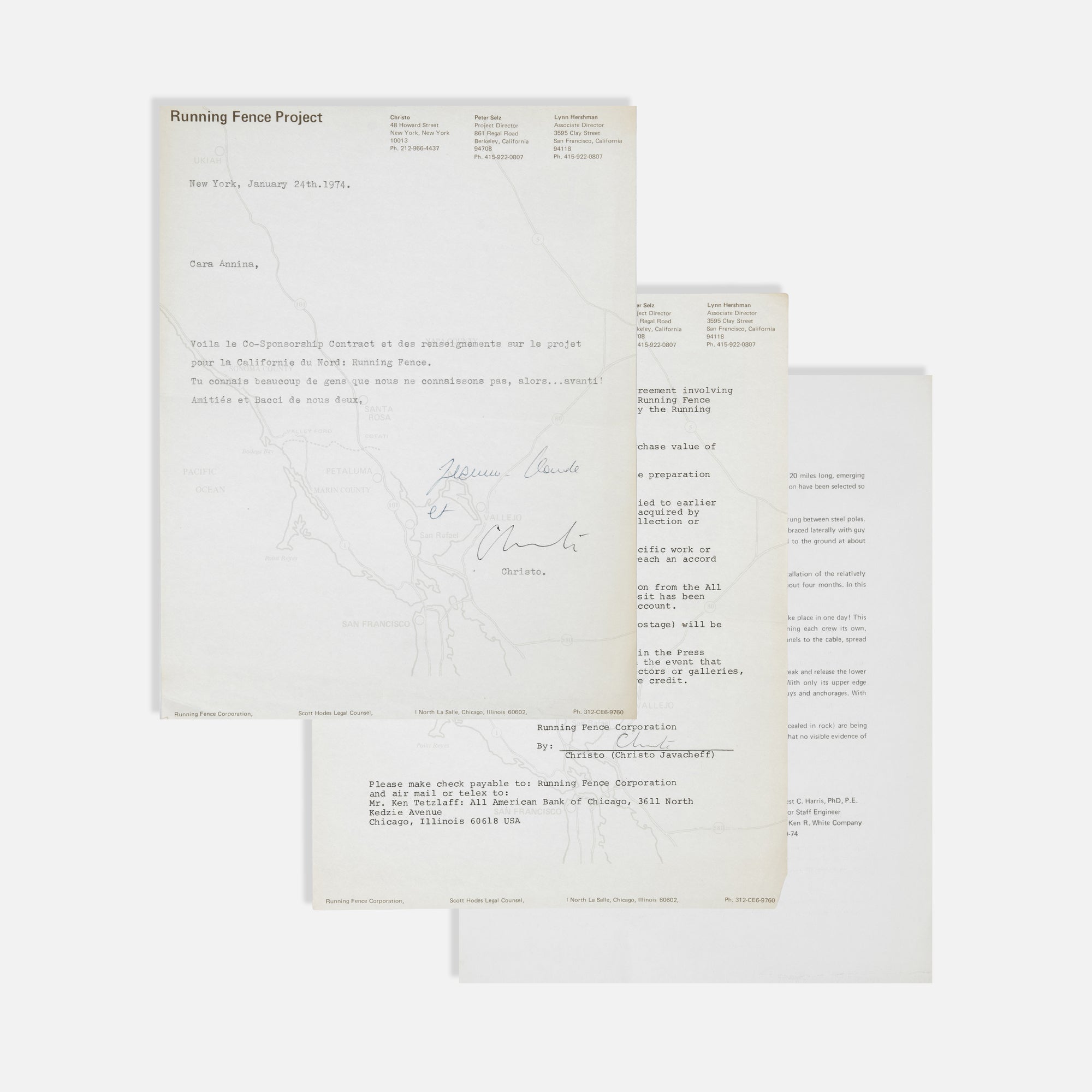 Christo and Jeanne-Claude, Letter to Annina Nosei, Signed