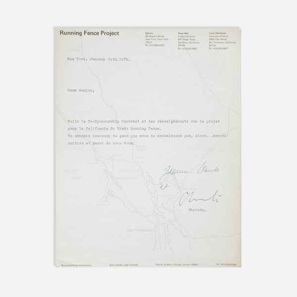 Christo and Jeanne-Claude, Letter to Annina Nosei, Signed