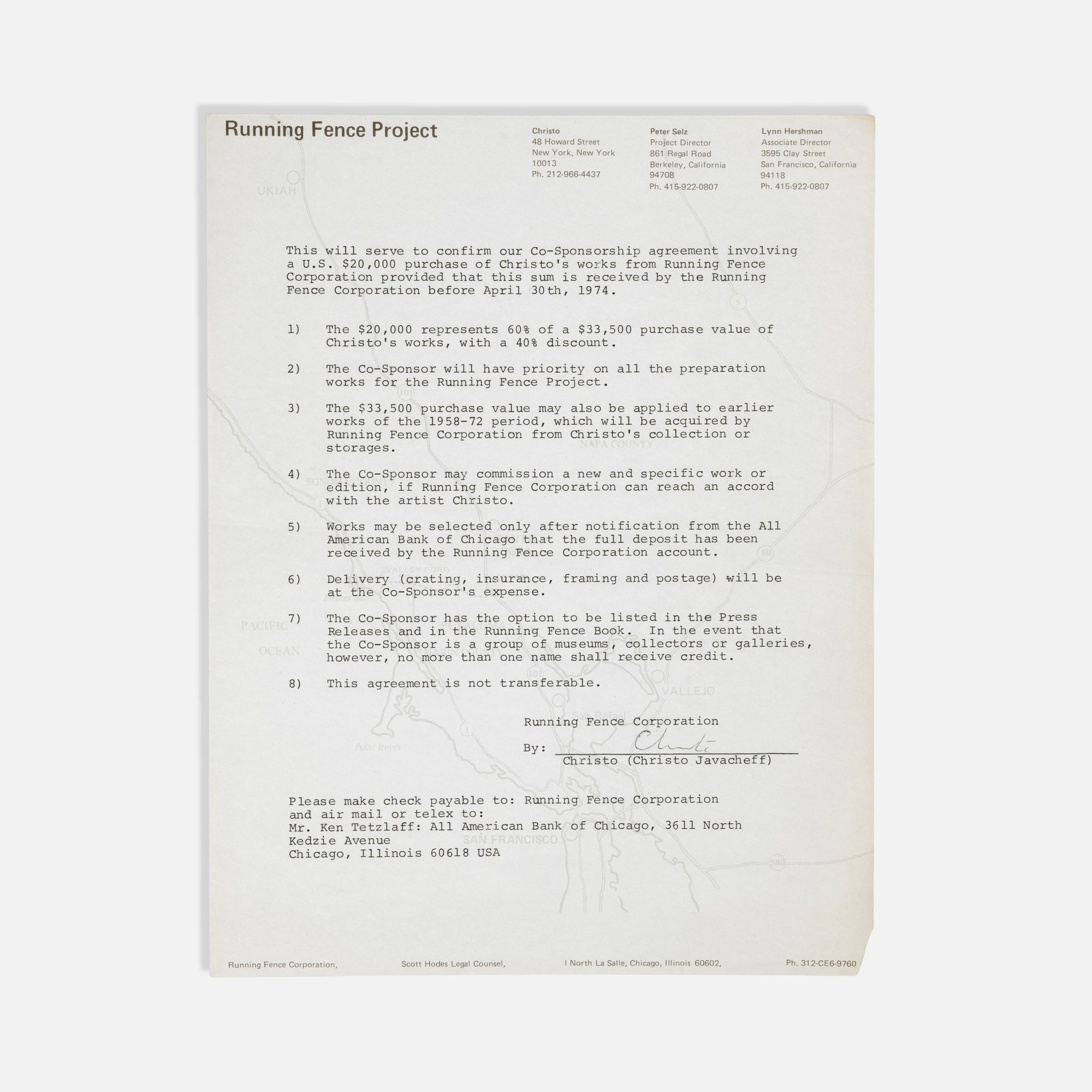 Christo and Jeanne-Claude, Letter to Annina Nosei, Signed