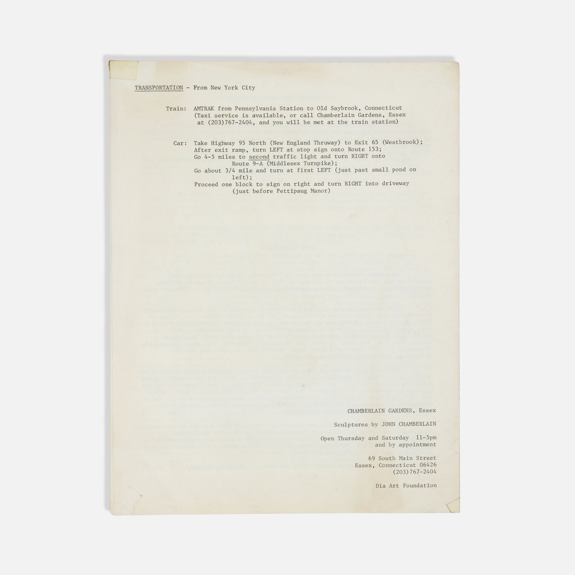 DIA Art Foundation, John Chamberlain, Chamberlain Gardens, Map