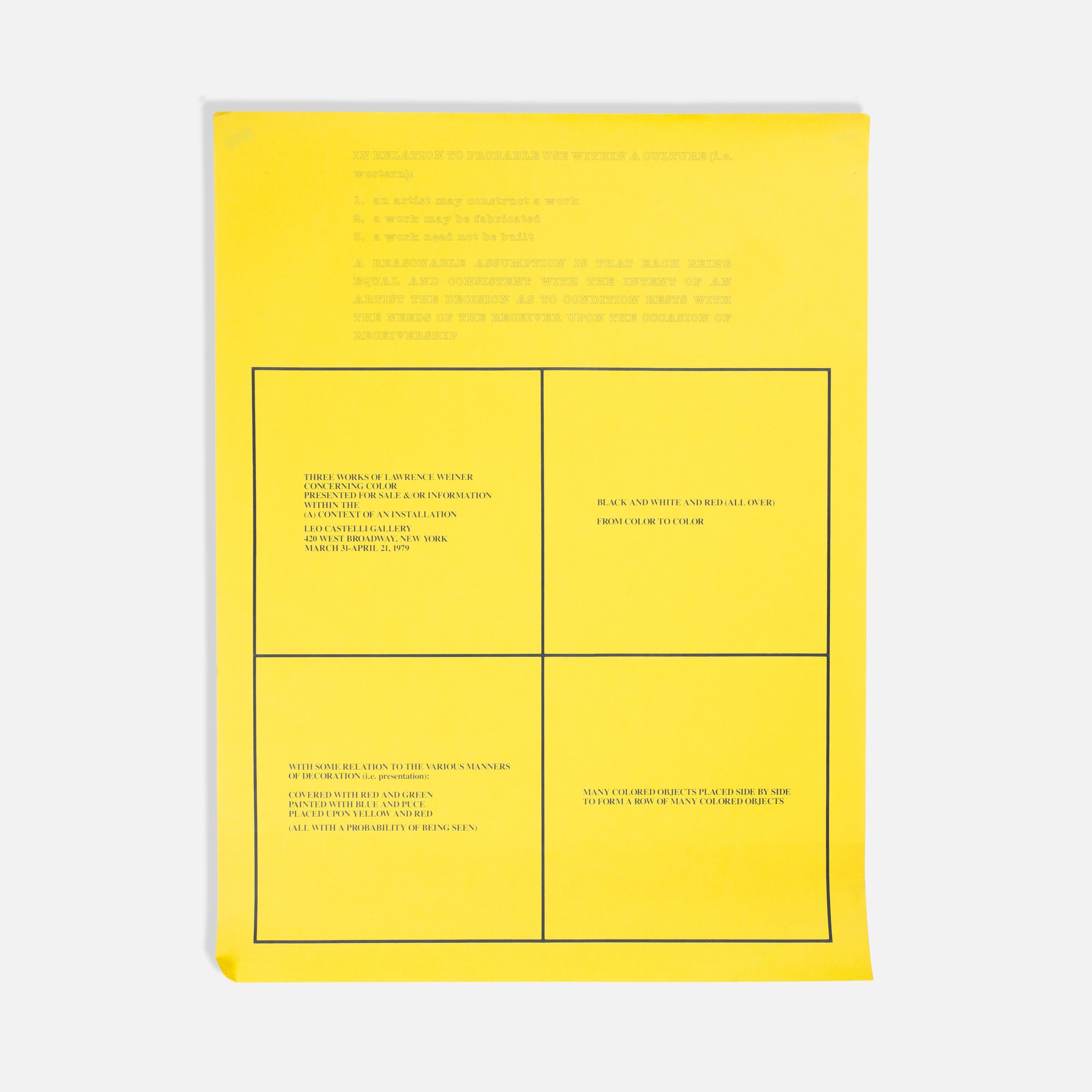 Lawrence Weiner, Leo Castelli Gallery, Poster